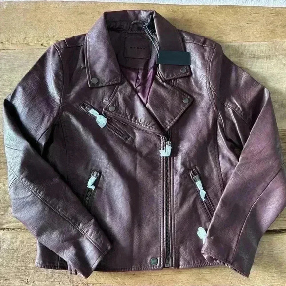 NWT Blank NYC Vegan Leather Moto Jacket ~ Large ~ Burgundy/Maroon - Picture 7 of 9